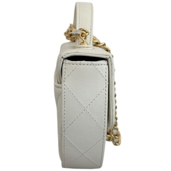 Chanel Mini Top Handle Flap Crossbody Bag White Quilted Lambskin Gold HW - Picture 4 of 15